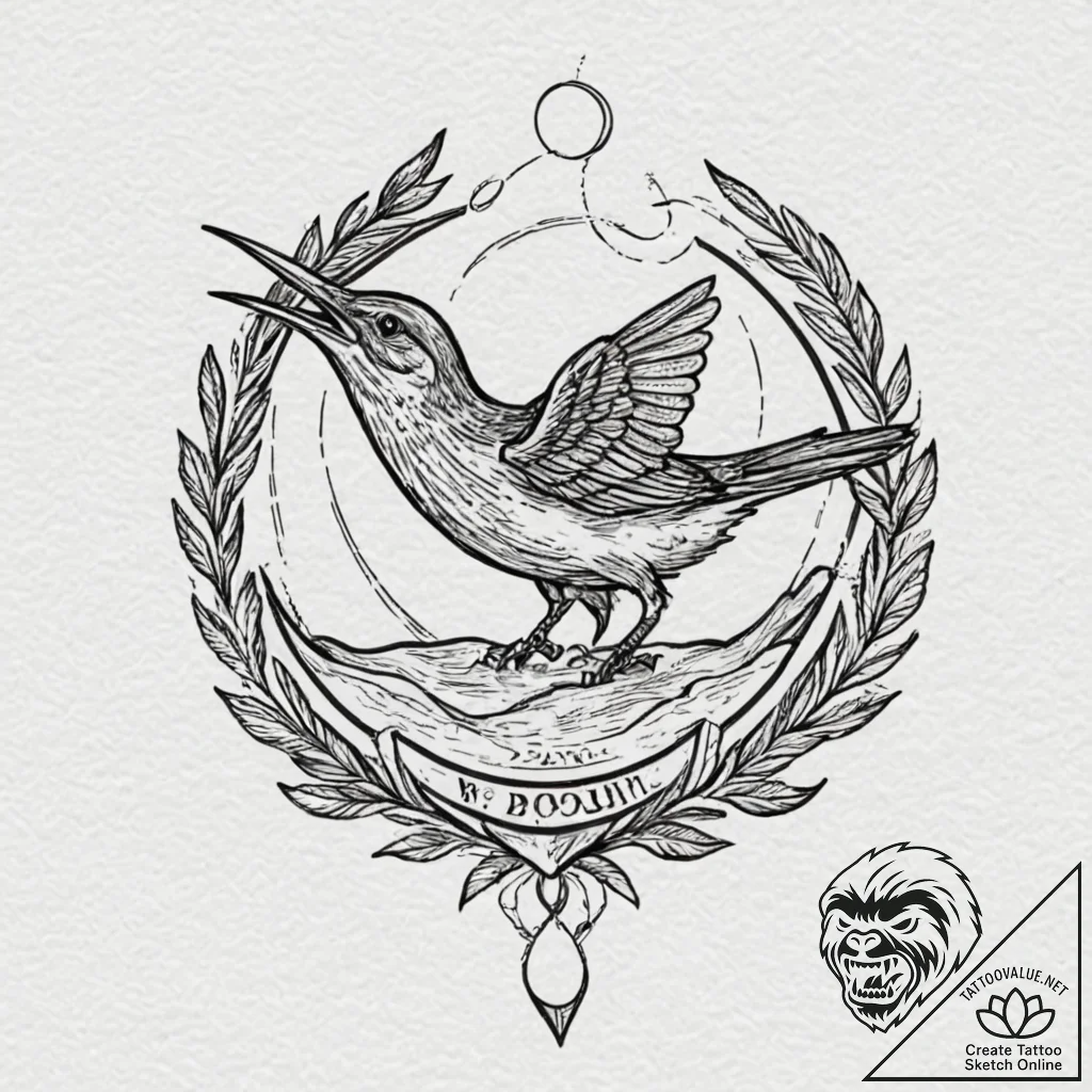 A whimsical bird catching a worm, natural,, t... - tattoo sketch (№1752329468_0, 12.07.2025 14:11) — tattoovalue.net