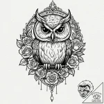 Owl pendant hanging from chain, tattoo drawin… – tattoo sketch (№1752329551_0, 12.07.2025 14:12) — tattoovalue.net