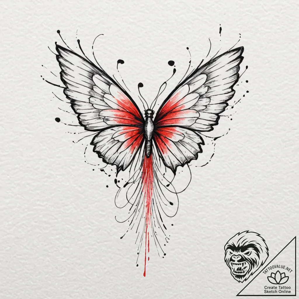 Angel butterfly with glowing trails, tattoo s... - tattoo sketch (№1752330136_0, 12.07.2025 14:22) — tattoovalue.net