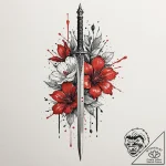 Dagger in crimson bloom, artistic tattoo sket… – tattoo sketch (№1752330471_0, 12.07.2025 14:27) — tattoovalue.net