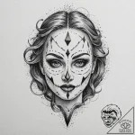 Grim mask leaking shadows, tattoo line art, d… – tattoo sketch (№1752330638_0, 12.07.2025 14:30) — tattoovalue.net
