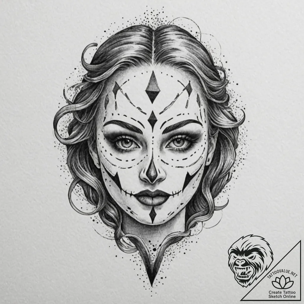 Grim mask leaking shadows, tattoo line art, d... - tattoo sketch (№1752330638_0, 12.07.2025 14:30) — tattoovalue.net
