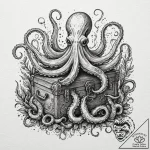Sunken treasure chest guarded by an octopus,… – tattoo sketch (№1752330721_0, 12.07.2025 14:32) — tattoovalue.net