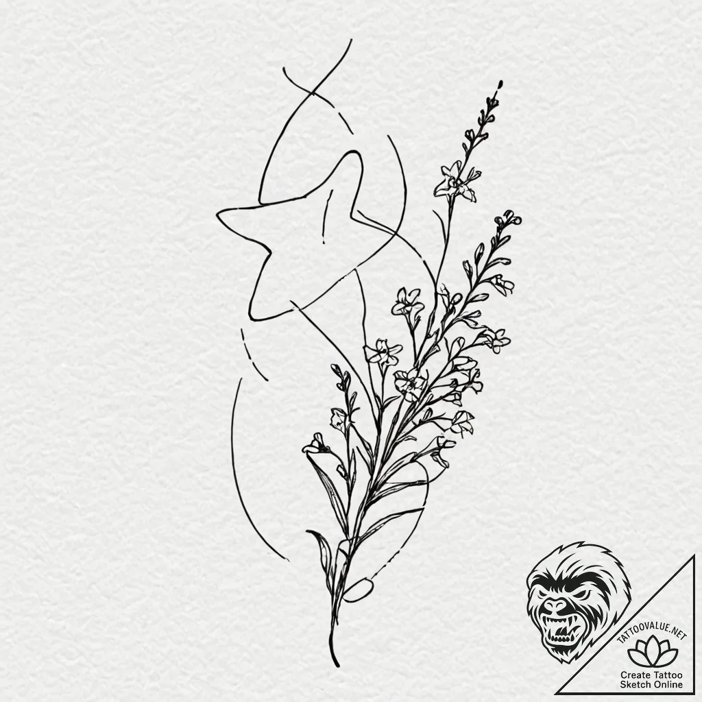 Shooting star leaving a trail of forget-me-no... - tattoo sketch (№1752331140_0, 12.07.2025 14:39) — tattoovalue.net