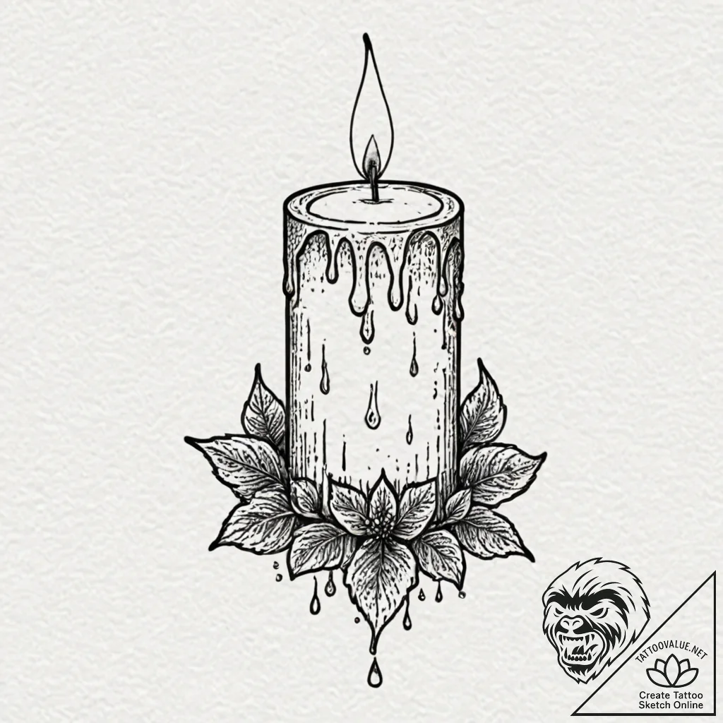 A lit candle dripping wax, artistic tattoo sk... - tattoo sketch (№1752331307_0, 12.07.2025 14:41) — tattoovalue.net