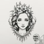 Cracked porcelain doll face with a single, pe… – tattoo sketch (№1752331643_0, 12.07.2025 14:47) — tattoovalue.net