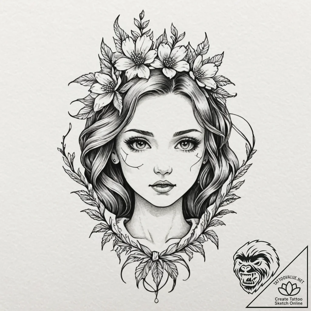 Cracked porcelain doll face with a single, pe... - tattoo sketch (№1752331643_0, 12.07.2025 14:47) — tattoovalue.net