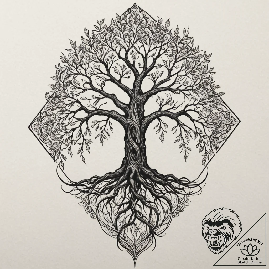 Burning roots of ancient tree, concept art fo... - tattoo sketch (№1752331727_0, 12.07.2025 14:48) — tattoovalue.net