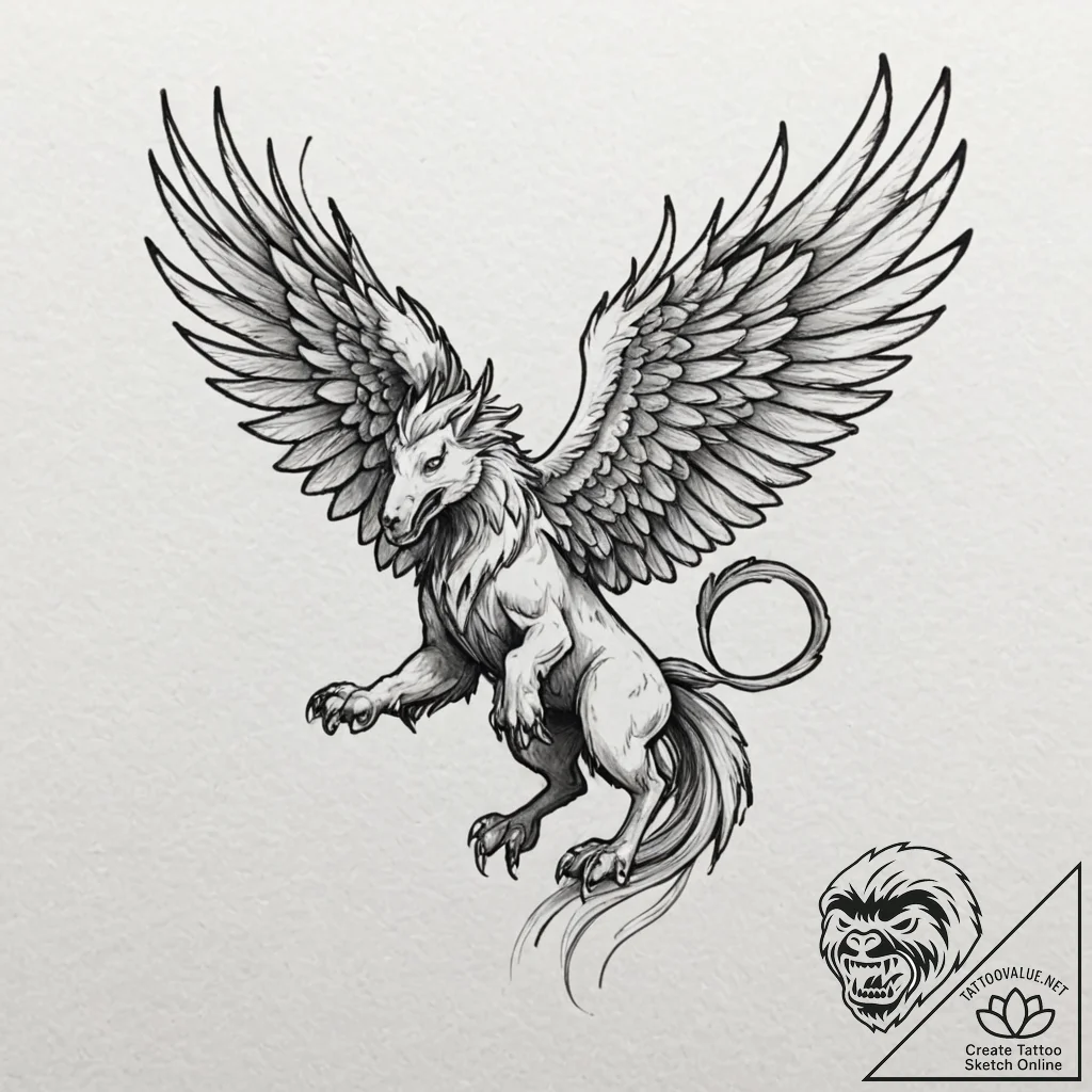 Griffin, concept art for tattoo, vibrant colo... - tattoo sketch (№1752332065_0, 12.07.2025 14:54) — tattoovalue.net