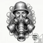 Gas mask connected to a pair of rusted, indus… – tattoo sketch (№1752332484_0, 12.07.2025 15:01) — tattoovalue.net