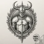 Teutonic knight with a greathelm and horned c… – tattoo sketch (№1752332650_0, 12.07.2025 15:04) — tattoovalue.net