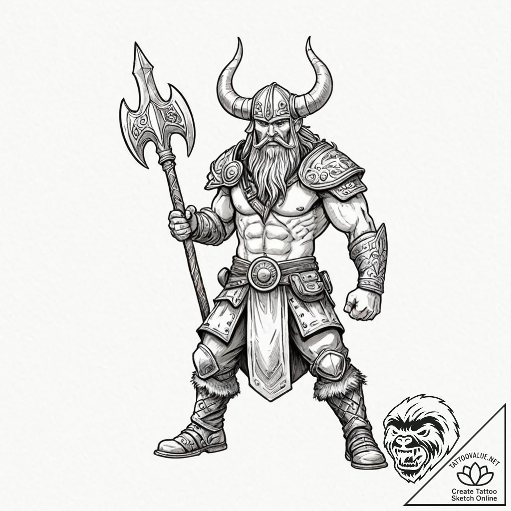 Viking warrior with a cybernetically enhanced... - tattoo sketch (№1752332986_0, 12.07.2025 15:09) — tattoovalue.net