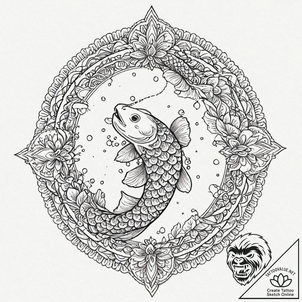 Koi serpent in frozen river, ink illustration... - tattoo sketch (№1752333070_0, 12.07.2025 15:11) — tattoovalue.net