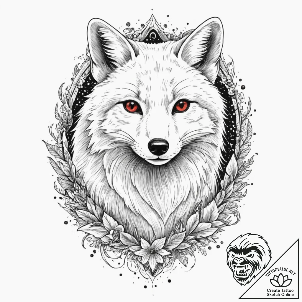 Arctic fox with icy fur, tattoo flash sheet d... - tattoo sketch (№1752333321_0, 12.07.2025 15:15) — tattoovalue.net
