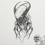 A xenomorph from alien, artistic tattoo sketc… – tattoo sketch (№1752333404_0, 12.07.2025 15:16) — tattoovalue.net