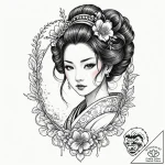 Geisha, tattoo flash sheet design, neo tradit… – tattoo sketch (№1752333910_0, 12.07.2025 15:25) — tattoovalue.net