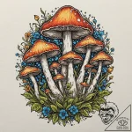 Glowing mushroom cluster, bioluminescent, art… – tattoo sketch (№1752333993_0, 12.07.2025 15:26) — tattoovalue.net