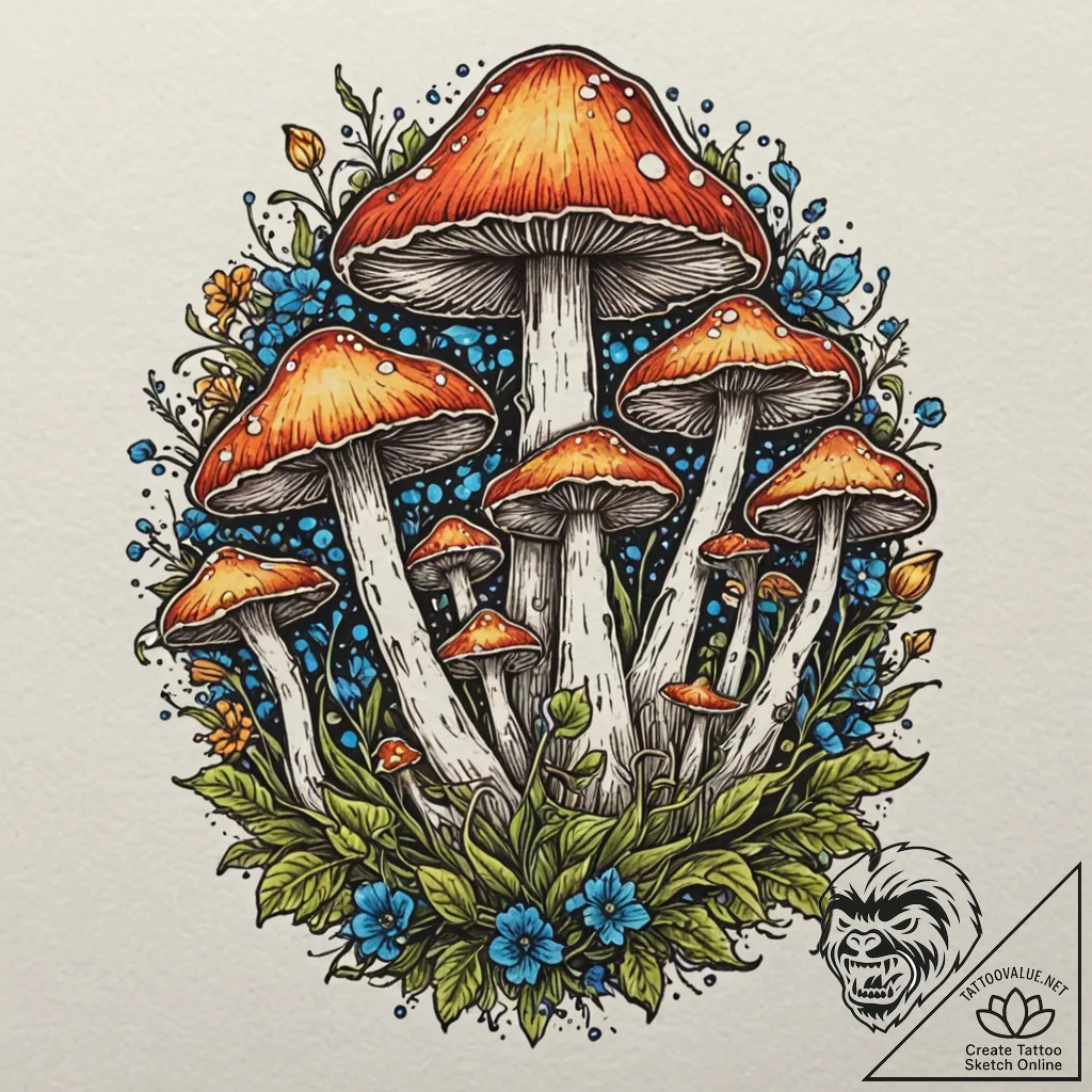 Glowing mushroom cluster, bioluminescent, art... - tattoo sketch (№1752333993_0, 12.07.2025 15:26) — tattoovalue.net