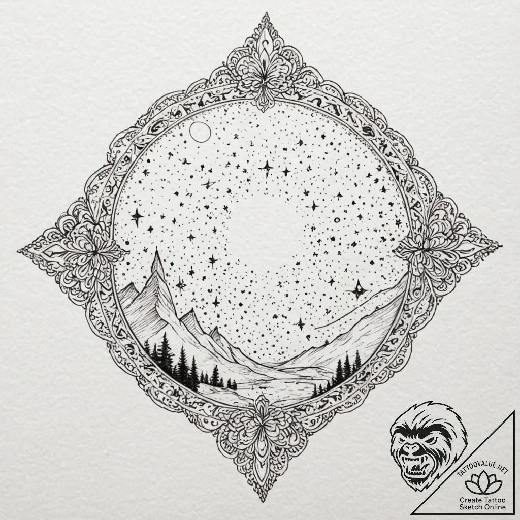 Milky way, ink illustration for tattoo, sepia... - tattoo sketch (№1752334077_0, 12.07.2025 15:27) — tattoovalue.net