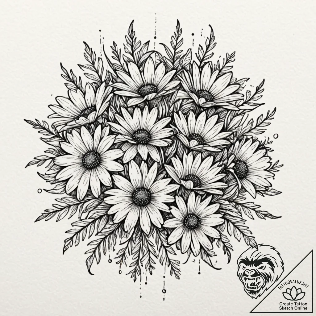 A vibrant bouquet of daisies, simple and chee... - tattoo sketch (№1752334247_0, 12.07.2025 15:30) — tattoovalue.net