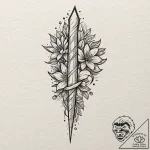 Glyph-etched dagger beneath celestial bloom,… – tattoo sketch (№1752334333_0, 12.07.2025 15:32) — tattoovalue.net