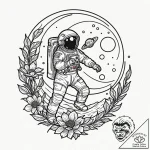 Astronaut discovering a flower on a barren mo… – tattoo sketch (№1752334418_0, 12.07.2025 15:33) — tattoovalue.net