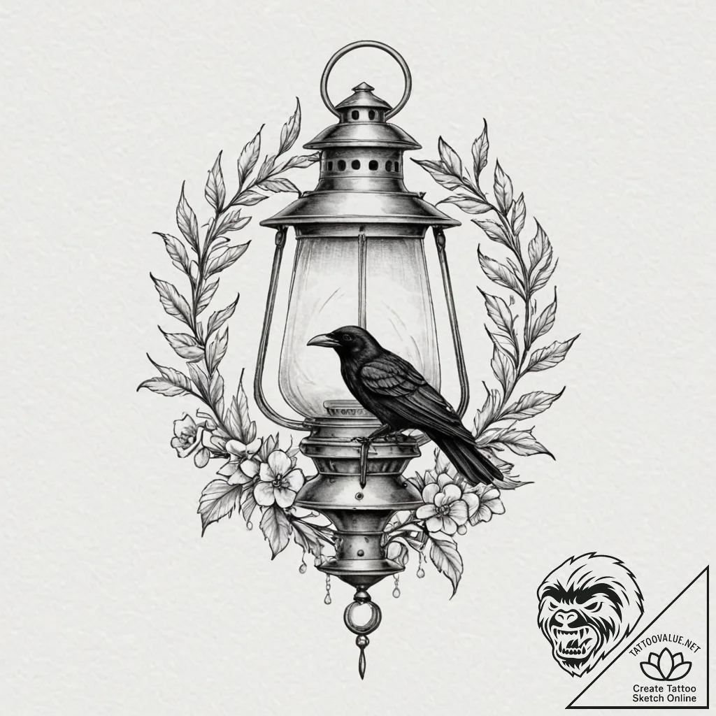 Bone lantern carried by raven, tattoo sketch... - tattoo sketch (№1752334502_0, 12.07.2025 15:35) — tattoovalue.net