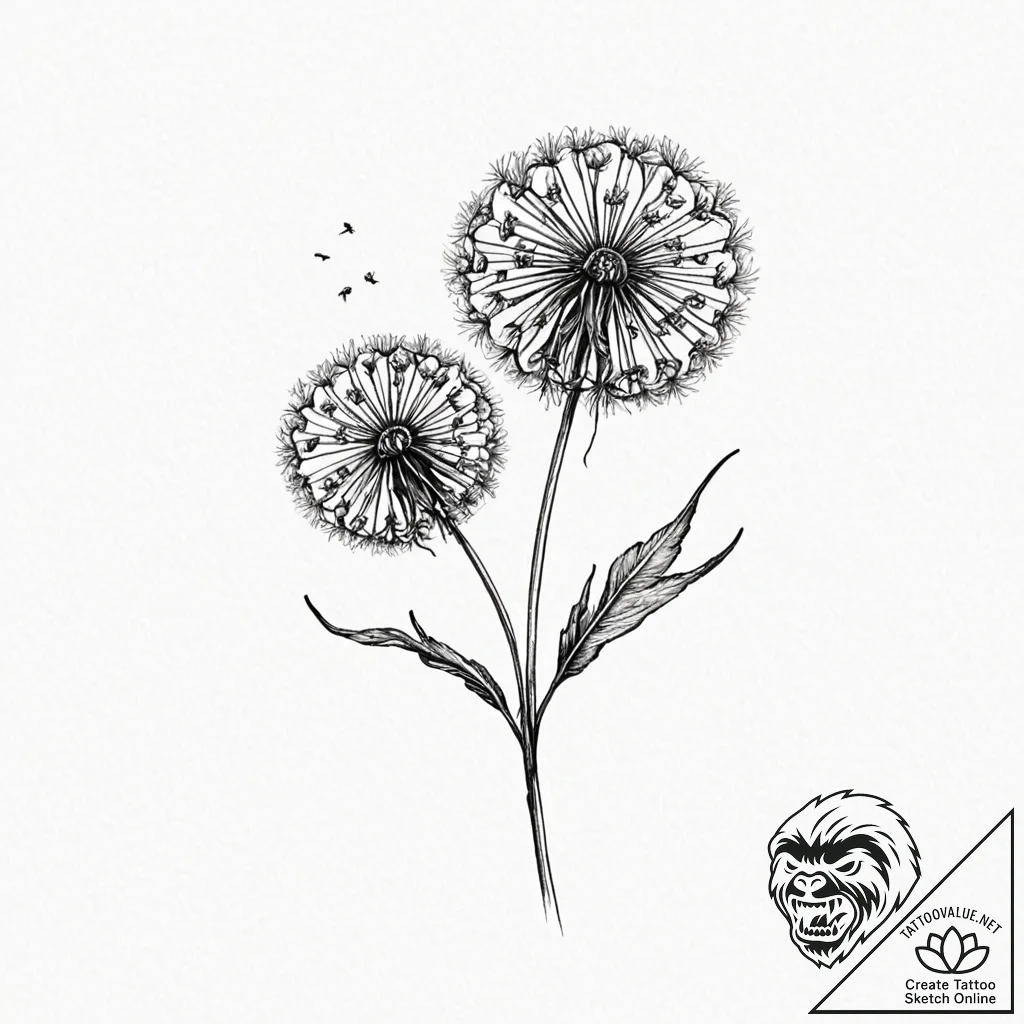 Dandelion - tattoo sketch (№1752335137_0, 12.07.2025 15:45) — tattoovalue.net