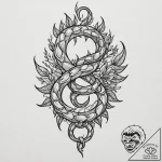 Iron serpent circling celestial bloom, tattoo… – tattoo sketch (№1752335220_0, 12.07.2025 15:47) — tattoovalue.net