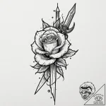 Dagger pierced through rose, tattoo line art,… – tattoo sketch (№1752335735_0, 12.07.2025 15:55) — tattoovalue.net