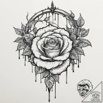 Harrowed rose beneath bone gate, ink illustra… – tattoo sketch (№1752335991_0, 12.07.2025 15:59) — tattoovalue.net