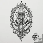 Etched helm pierced by dagger, tattoo flash s… – tattoo sketch (№1752336076_0, 12.07.2025 16:01) — tattoovalue.net