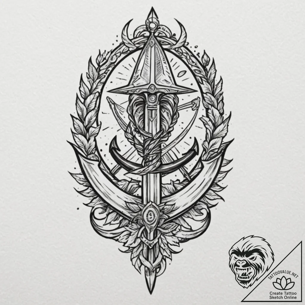 Etched helm pierced by dagger, tattoo flash s... - tattoo sketch (№1752336076_0, 12.07.2025 16:01) — tattoovalue.net