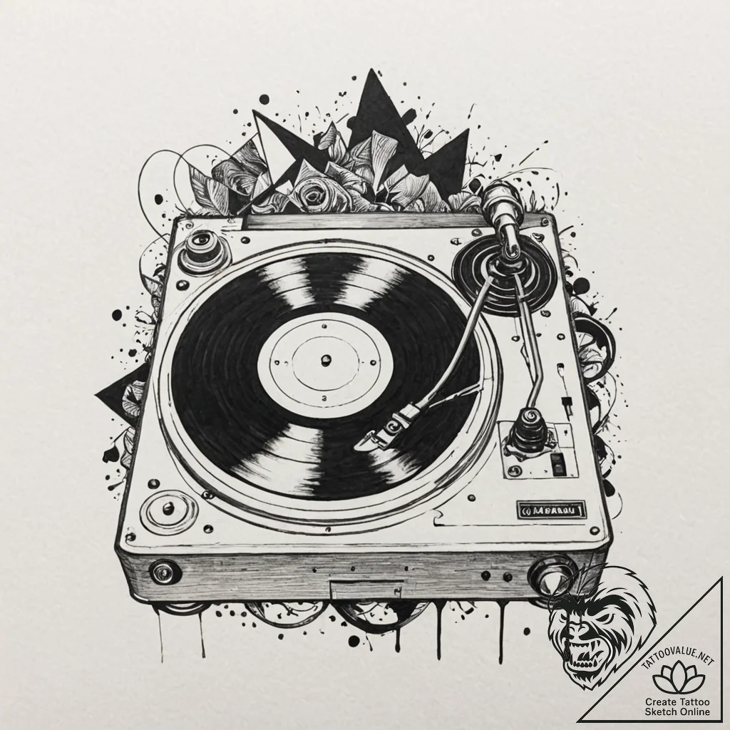A detailed broken record player, silent,, con... - tattoo sketch (№1752336332_0, 12.07.2025 16:05) — tattoovalue.net