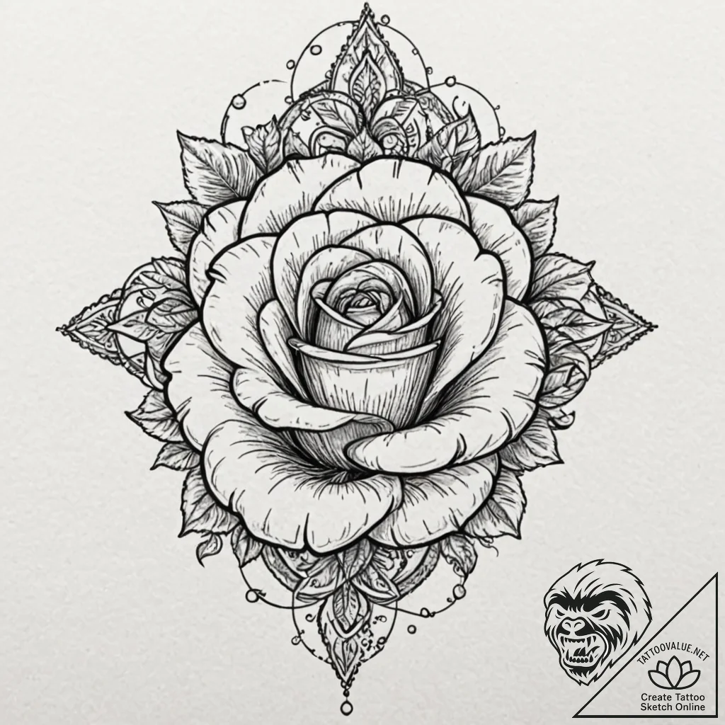 Atomic rose with neon glow, tattoo drawing ou... - tattoo sketch (№1752336589_0, 12.07.2025 16:09) — tattoovalue.net