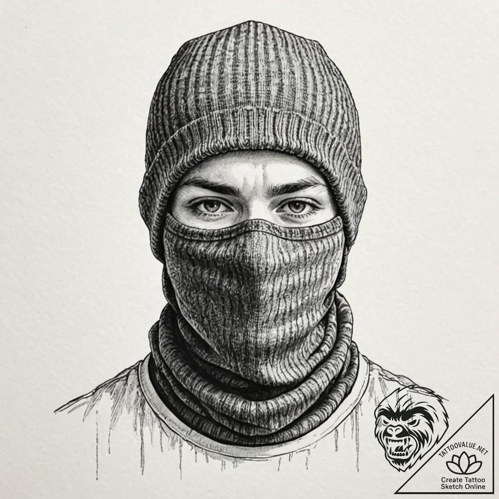 A detailed balaclava over face, hidden,, conc... - tattoo sketch (№1752336674_0, 12.07.2025 16:11) — tattoovalue.net