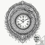 Ice serpent coiling through timepiece, concep… – tattoo sketch (№1752336759_0, 12.07.2025 16:12) — tattoovalue.net