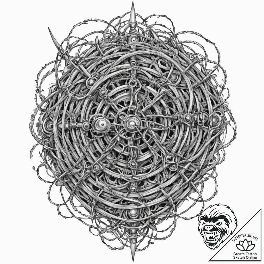 Razor wire wrapped around relic, tattoo flash... - tattoo sketch (№1752337014_0, 12.07.2025 16:16) — tattoovalue.net