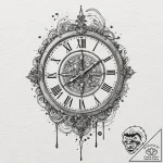 Clock face with spectral hands, concept art f… – tattoo sketch (№1752337186_0, 12.07.2025 16:19) — tattoovalue.net