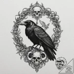 Art nouveau raven perched on skull, ink illus… – tattoo sketch (№1752337613_0, 12.07.2025 16:26) — tattoovalue.net