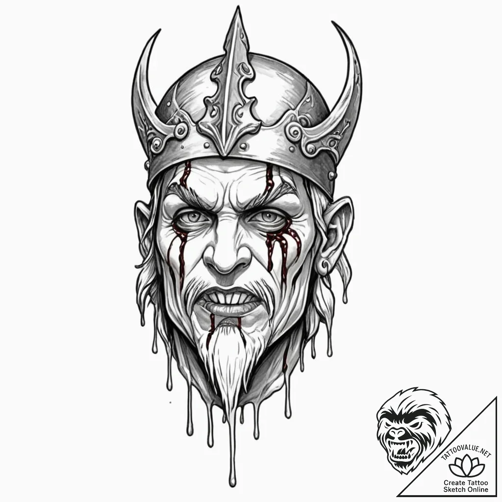 Orcish war paint dripping like blood, concept... - tattoo sketch (№1752337699_0, 12.07.2025 16:28) — tattoovalue.net