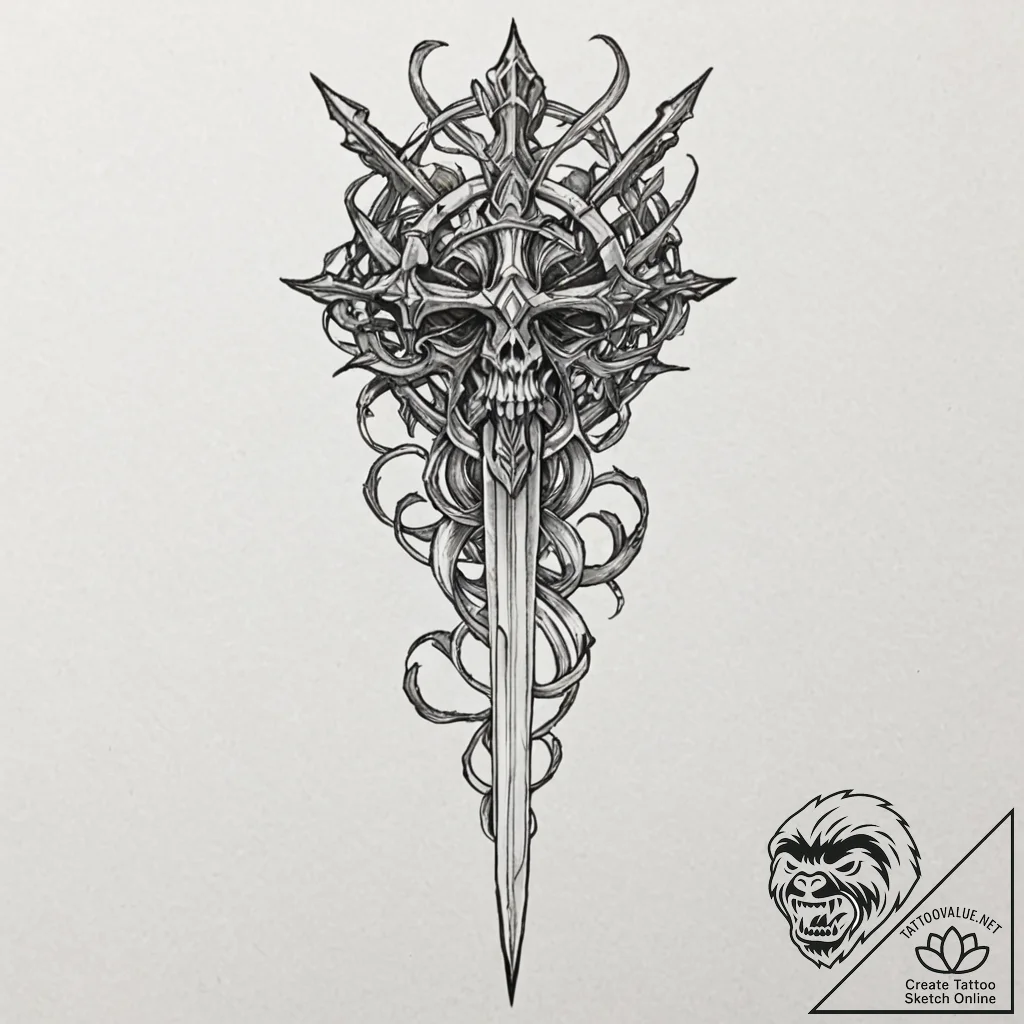 Dagger in skeletal grip, concept art for tatt... - tattoo sketch (№1752337955_0, 12.07.2025 16:32) — tattoovalue.net