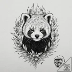 Red panda curled around a sprig of bamboo, ta… – tattoo sketch (№1752338465_0, 12.07.2025 16:41) — tattoovalue.net