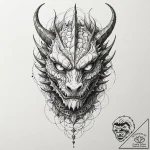 Dragon mask forged from iron, ink illustratio… – tattoo sketch (№1752338721_0, 12.07.2025 16:45) — tattoovalue.net