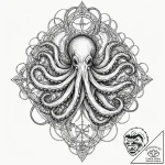 Octopus with each tentacle holding a differen… – tattoo sketch (№1752338806_0, 12.07.2025 16:46) — tattoovalue.net