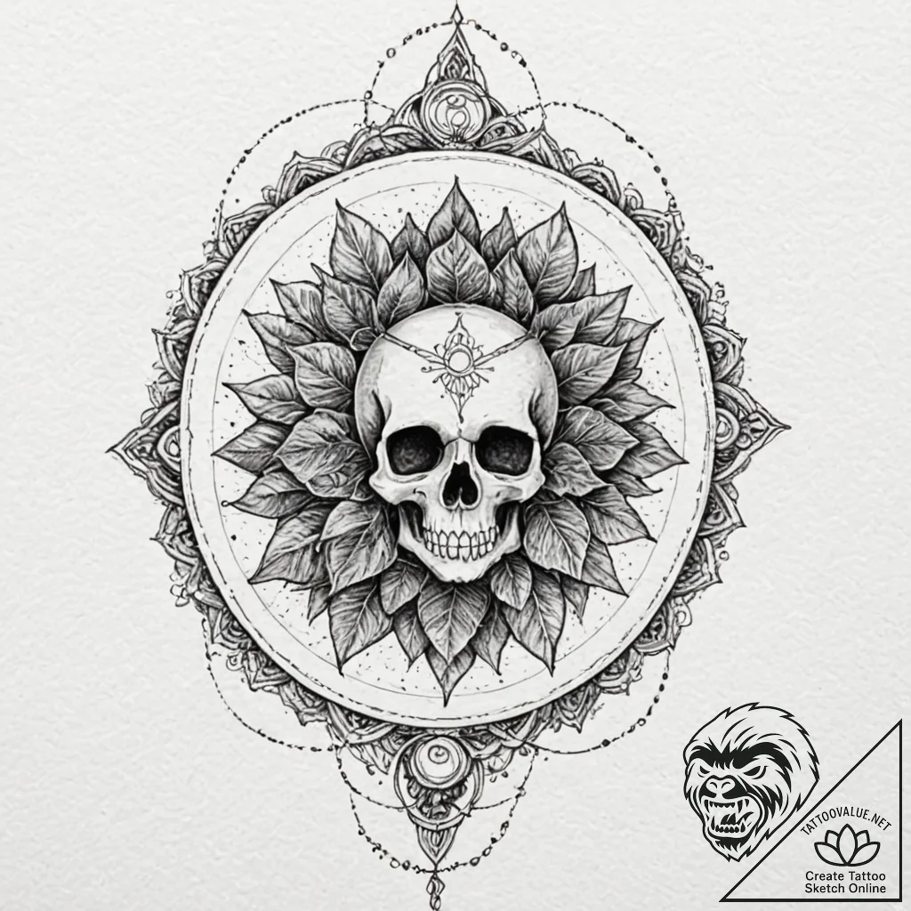 Ramskull crowned with ivy, ink illustration f... - tattoo sketch (№1752338891_0, 12.07.2025 16:48) — tattoovalue.net