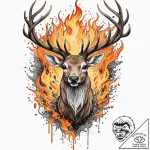 Apocalyptic stag wreathed in fire, tattoo fla… – tattoo sketch (№1752339575_0, 12.07.2025 16:59) — tattoovalue.net