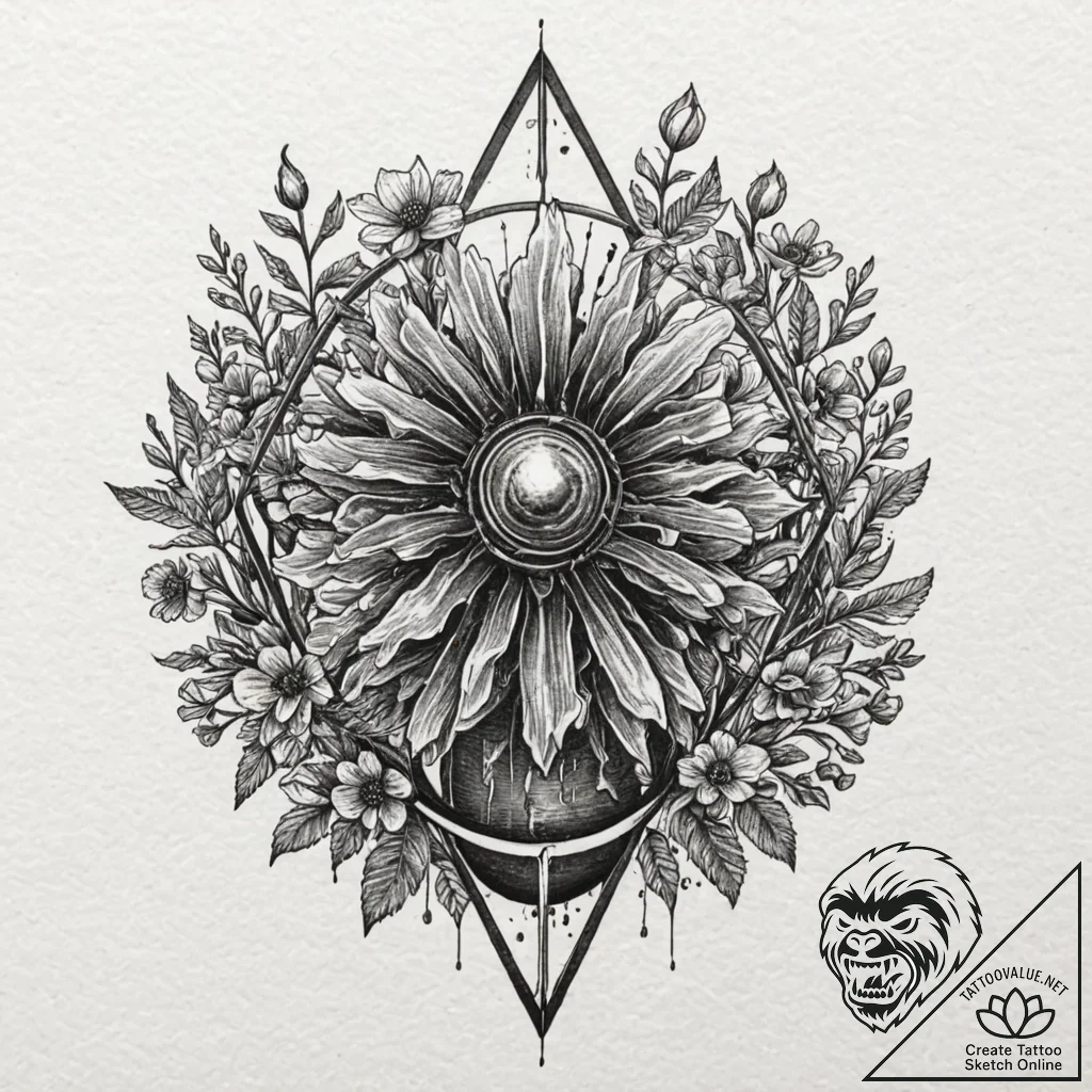 Chernobyl's reactor core with mutated flowers... - tattoo sketch (№1752339658_0, 12.07.2025 17:00) — tattoovalue.net