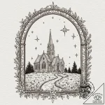 Arched cathedral window opening to a field of… – tattoo sketch (№1752339742_0, 12.07.2025 17:02) — tattoovalue.net