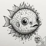 Pufferfish with crystalline spines, ink illus… – tattoo sketch (№1752339826_0, 12.07.2025 17:03) — tattoovalue.net
